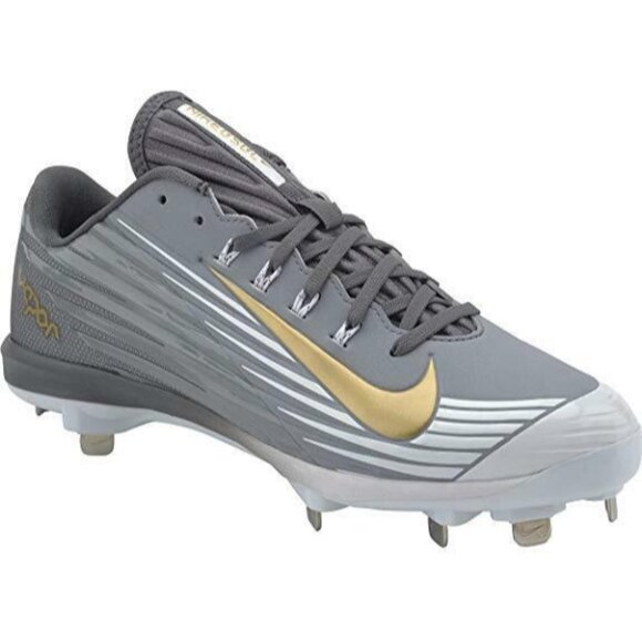 Nike Mens Lunar Vapor Pro Trout 2 Gray Gold Low Metal Baseball Cleats Size 8 - Picture 2 of 8